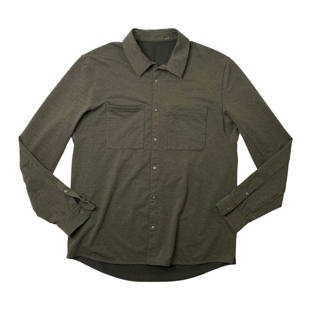 Lululemon Shirt Mens L Large Dark Moss Compatibility Long Sleeve Snap Buttons